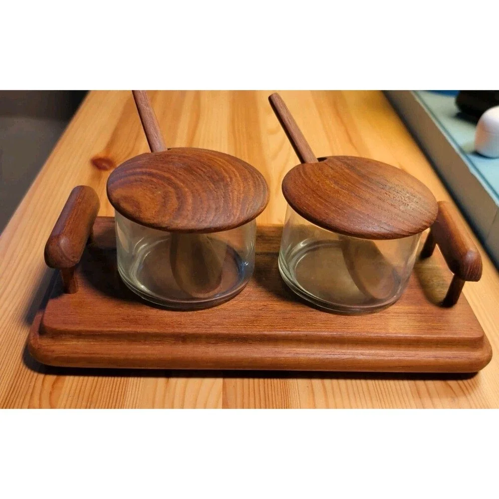 Vintage New Julie Pomerantz Goodwood Teakwood Serving Jar Set MCM